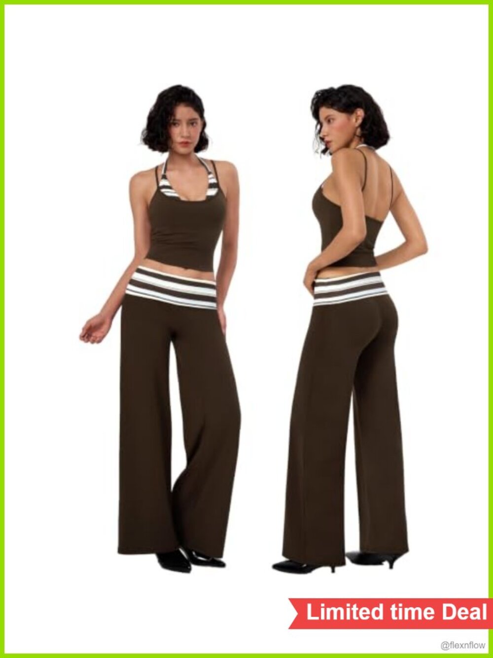 Two Piece Workout Set Halter Tank Wide Leg Leggings Yoga Pilates